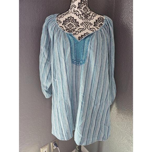 Catherines Tops - Women's Catherines Striped Blouse Size 4X Muticolor 3/4 Sleeves Pullover V Neck